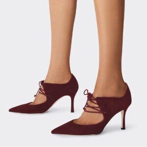 Zszszsu Dark Red Pointed Toe Lace Up Pumps Sexy Cutout Stiletto High Heel Sandal